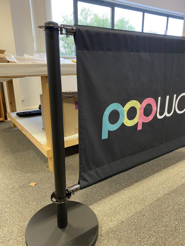 fabric cafe barrier banner and stand