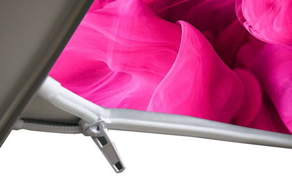 fabric display wall detailing zip hardware