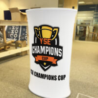 printed oval display counter for indoor promotional events