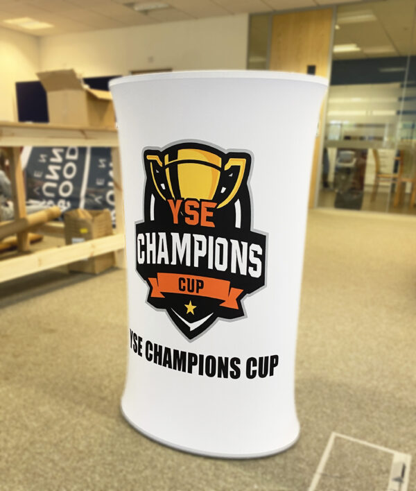 printed oval display counter for indoor promotional events