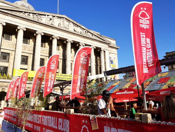 Nottingham forest feather flags in market square