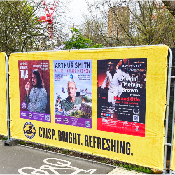 Lightweight polyester aimesh heras fence banner