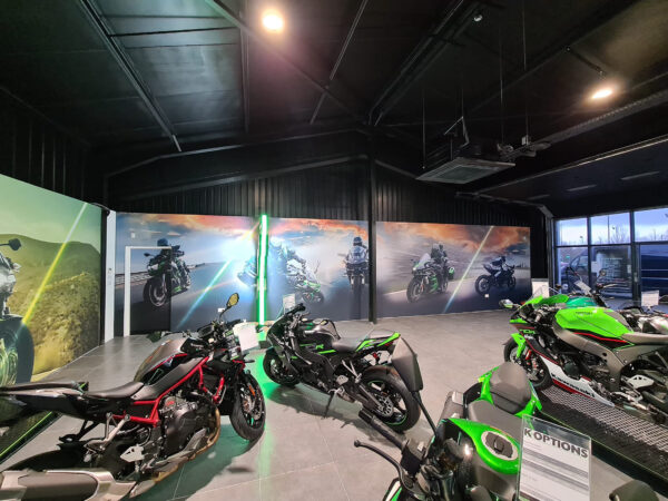 FabriWalls were added to free-standing walls Kawasaki Dealership