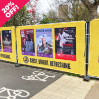 An example of eco prints heras style fence covers used for promotional events and building sites