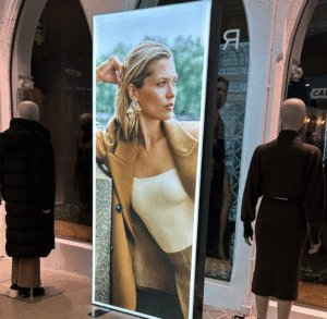 retail free-standing LED lightbox retail display example for reiss